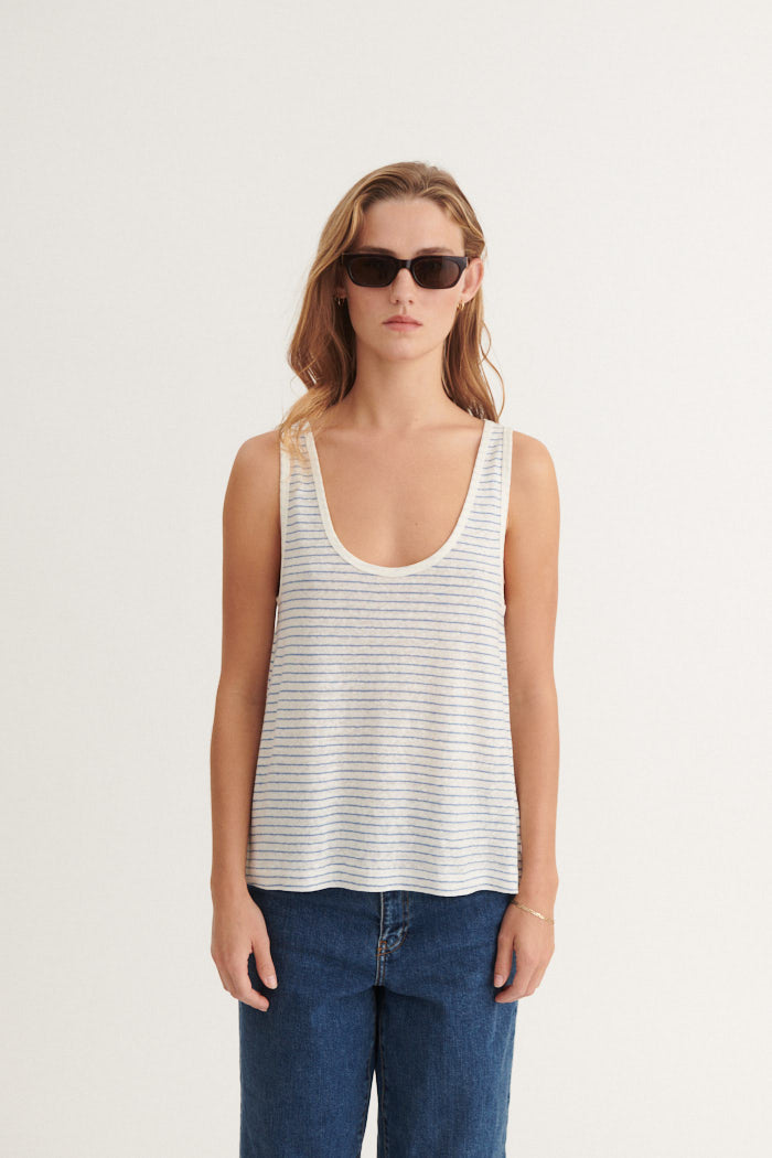 Basic Apparel Ryda Stripe Tank Tops & tank-tops 758 Quiet harbor / Whisper white